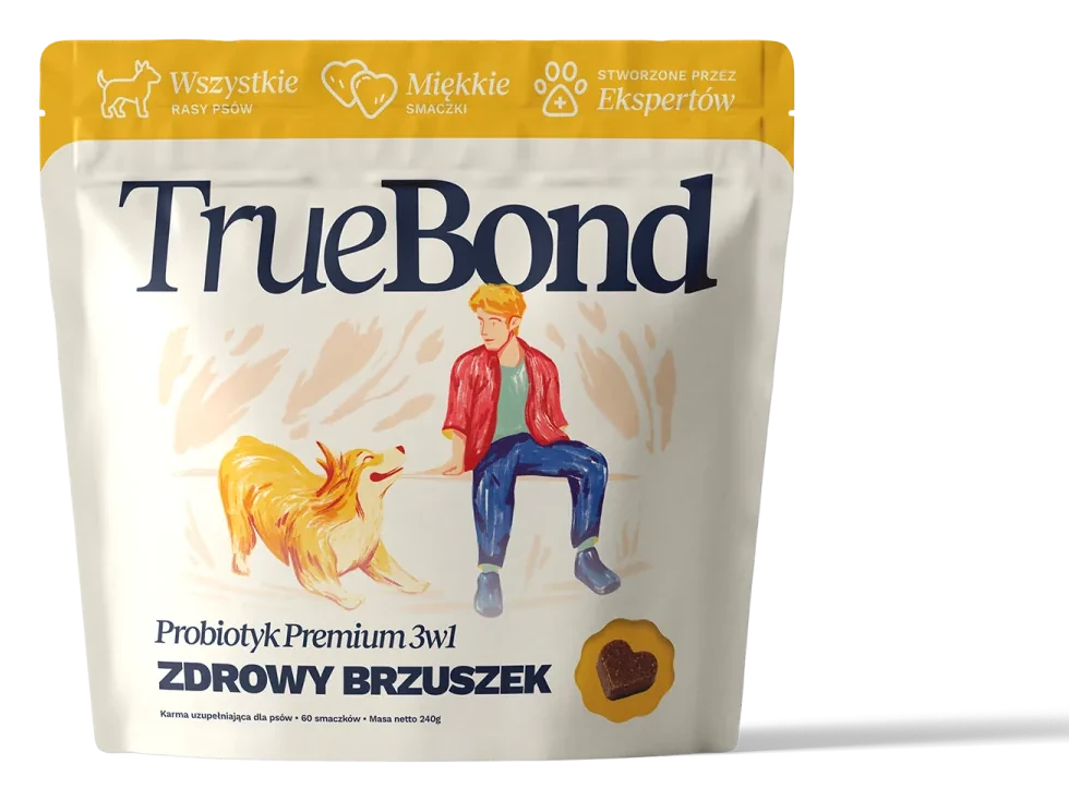 Opakowanie True Bond Zdrowy Brzuszek Probiotyk Premium 3w1, 60 miękkich smaczków dla psów